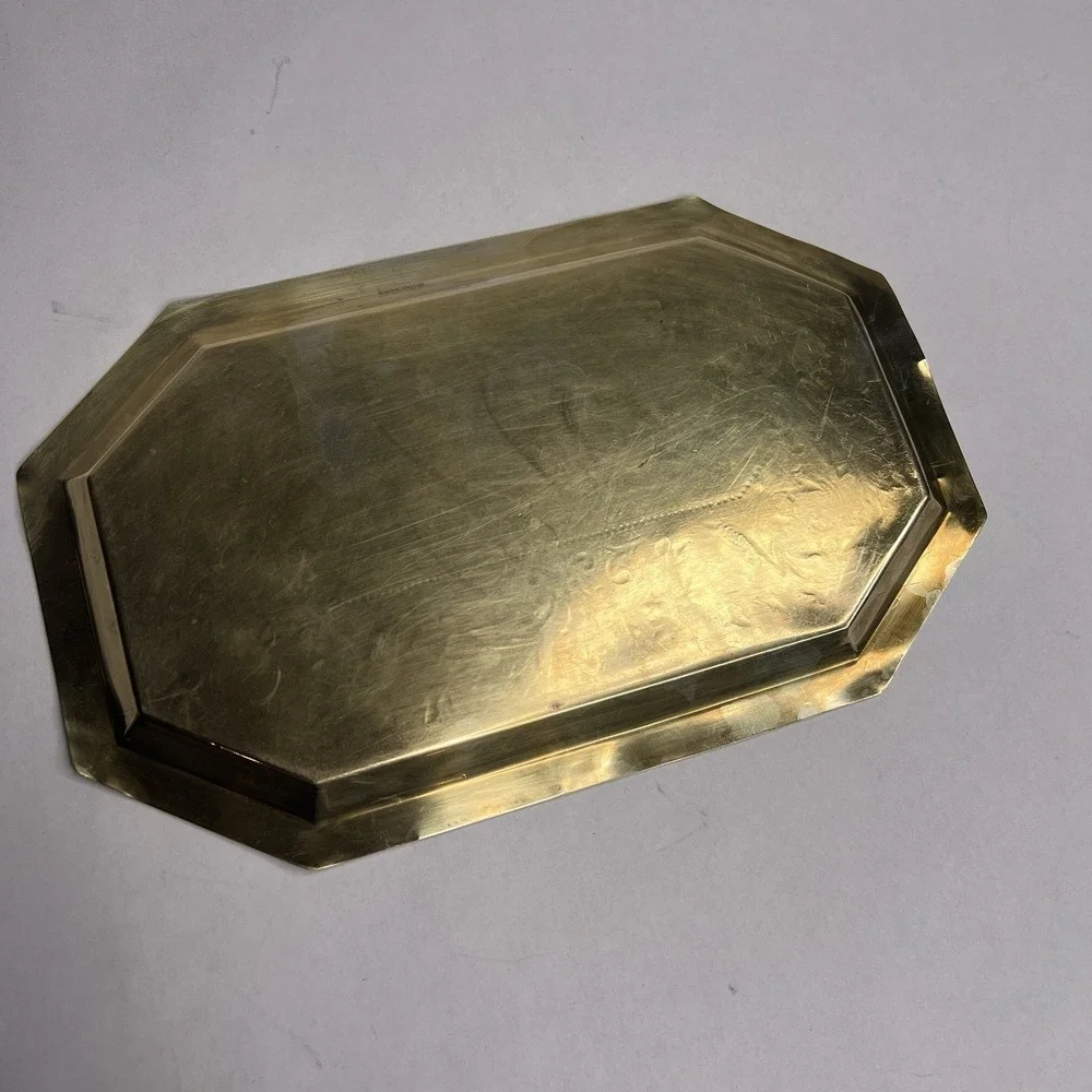 Vintage Large Solid Brass Tray Scalloped Raised Edge Oval 10